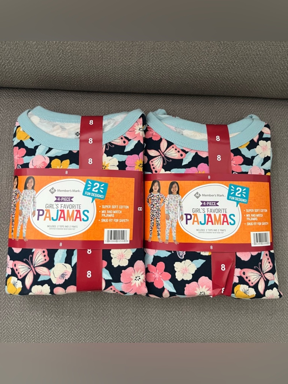 Set of 2 Girl's Member's Mark 4 Piece Favorite Pajamas Sets Size 8 NWT